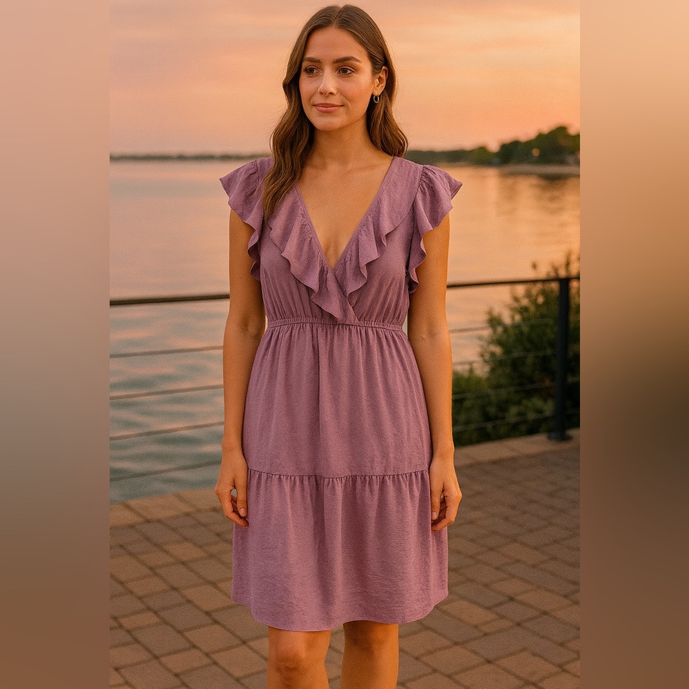 Gap Chic‎ Lavender V-Neck Dress coquette boho XL feminine dainty